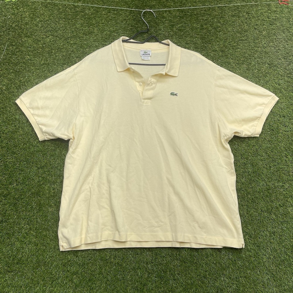 Vintage Lacoste Polo Short Sleeve Shirt Mens Size 9 Yellow Preppy Dress Casual